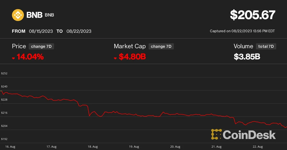 BNB Price Plummets to Lowest in Over a Year Amid Regulatory and Legal Pressure